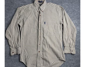 Chaps By Ralph Lauren Plaid Flannel Shirt Mens Small Brown Button Down Cotton