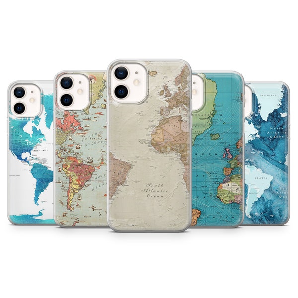 World Map Colorful Phone Case Cover for iPhone 15 14 13 12 11 Xr Samsung S24Ultra,S22, S23FE A54 A34 A15 A14, Pixel 8 8A 7A 7Pro 6A