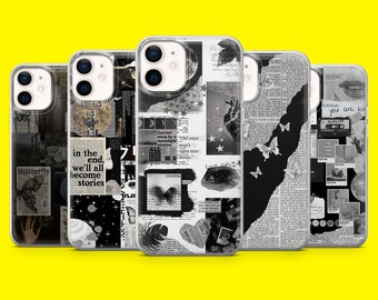 Black Collage Minimalist Book Phone Cover for iPhone 15 14 13 12 11 Xr Samsung S24Ultra,S22, S23FE A54 A34 A15 A14, Pixel 8 8A 7A 7Pro 6A