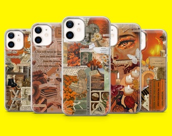 Orange Collage Book Lover Quotes Phone Cover for iPhone 15 14 13 12 11 Xr Samsung S24Ultra,S22 S23FE A54 A34 A15 Pixel 8A 7A