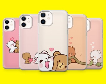 Milk Mocha Cute Couple Plushie Bear Lover Phone Cover for iPhone 15 14 13 12 Xr Samsung S24Ultra,S22 S23FE A54 A34 A15 A14 Pixel 8A 7 7Pro 6