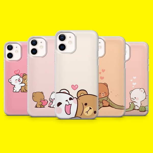 Milch Mokka Süßes Paar Plushie Bär Liebhaber Handy Hülle für iPhone 15 14 13 12 Xr Samsung S24Ultra,S22 S23FE A54 A34 A15 A14 Pixel 8A 7 7Pro 6