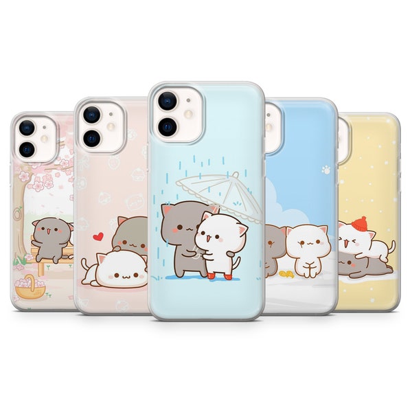 Cute Phone Case Cat Couple Cover for iPhone 15, 14, 13, 12, 11, Xr, Samsung S23Ultra, S22, S21FE, A54, A34, A14, Pixel 8, 7A, 7Pro, 6Pro