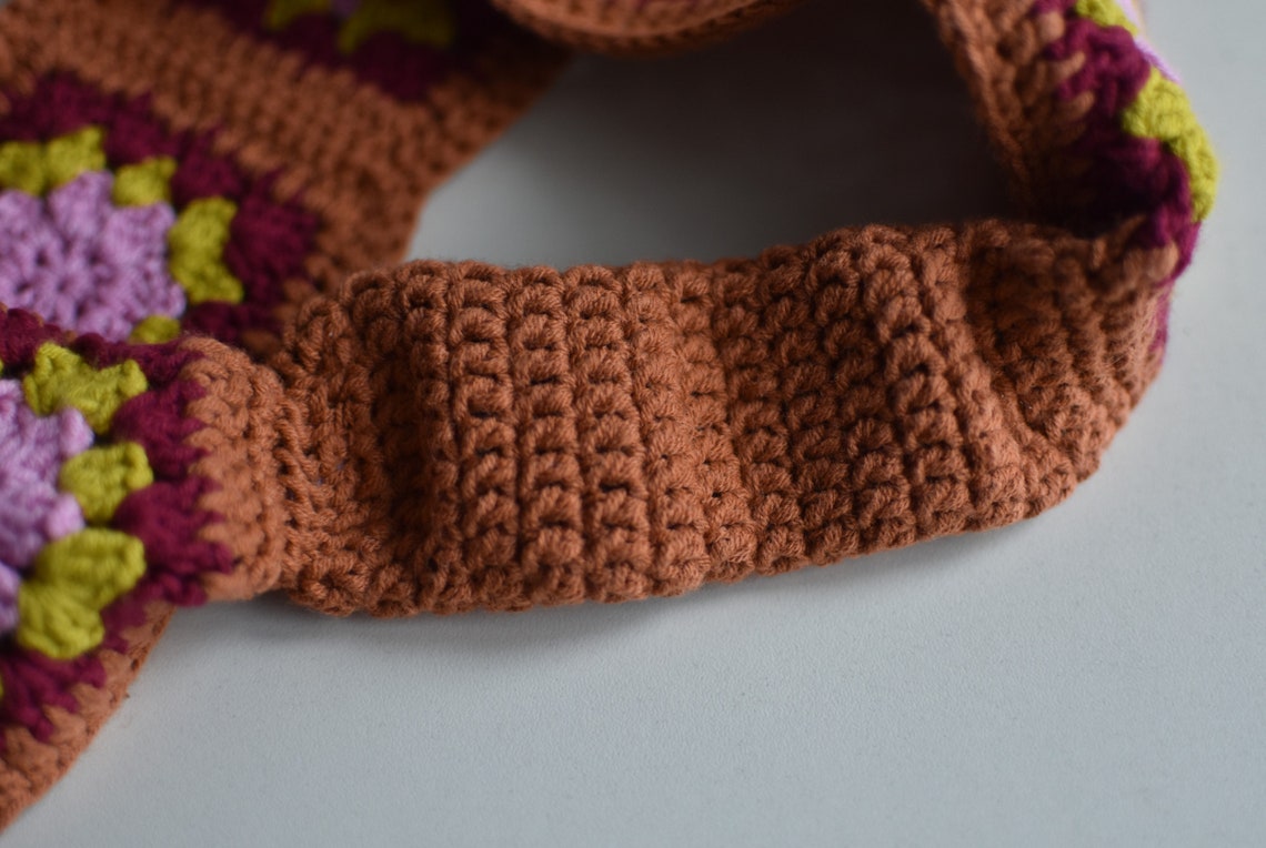 Crochet Headband With Elastic Detail Granny Square Headband Etsy