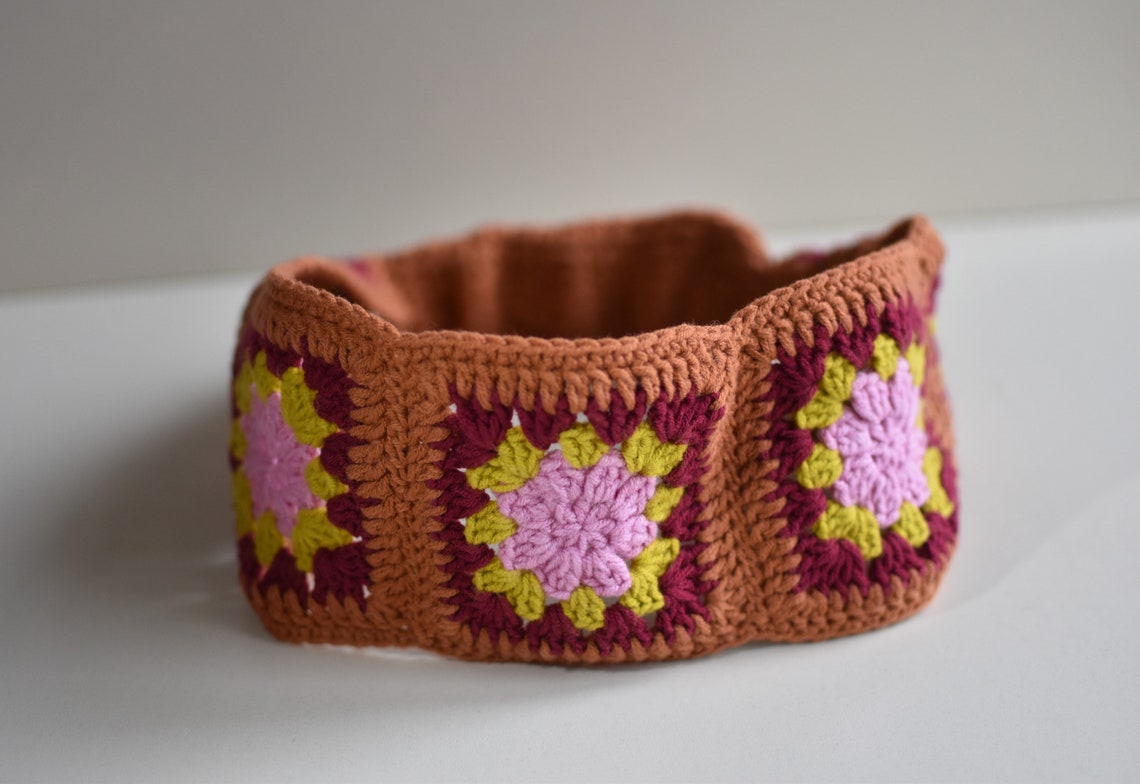 Crochet Headband With Elastic Detail Granny Square Headband Etsy