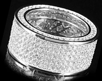 Alliance pour homme, bague de fiançailles pour homme, or blanc 14 carats, bague diamant pour homme, 2,8 ct de diamants sertis pavé, cadeau personnalisé, bague pour homme