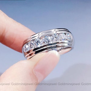 14K White Gold, Channel Set Diamond Ring, 2.2 Ct Round Diamond Band, Men's Wedding Band, Engagement Band, Men's Jewelry, Anniversary Gifts image 5
