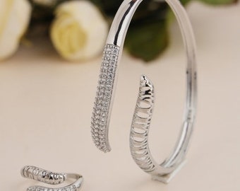 Bracelet et bague Serpenti Viper pavés, Bracelet et bague de mariage pour femme, Bracelet et bague en argent 14 carats, Cadeaux de mariage pour elle, Parure de bijoux