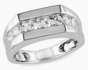 Sieben-Steine-Ring für Herren, 2,5 Karat Diamantring im Rundschliff, Verlobungsring, Ehering für Herren, 14 Karat Weißgold, Kanalfassungsring, Geschenk für Vater