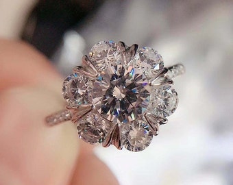 Moissanite Verlobungsring, Hochzeit Diamantring, 1.4Ct Moissanite Ring, 14K Weißgold, Cluster Ring, Ringe für Frauen, Versprechen Ring, Geschenke