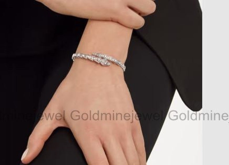 Serpenti Viper Pave Bracelet, 14K Silver Bracelet, Cuff Diamond Bracelet, 2.2 Ct Round Diamond Bracelet, Bracelet For Women, Unisex Bracelet