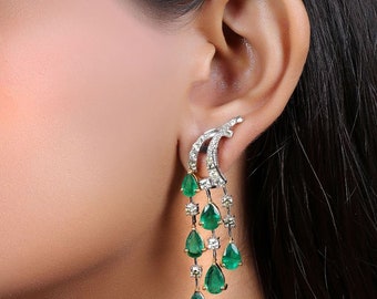 Emerald Drop Wedding Earrings, 3.6 Ct Pear Cut Emerald Earrings, White Gold Dangle Earrings, Valentines Party Wear Earrings, Wedding Gifts