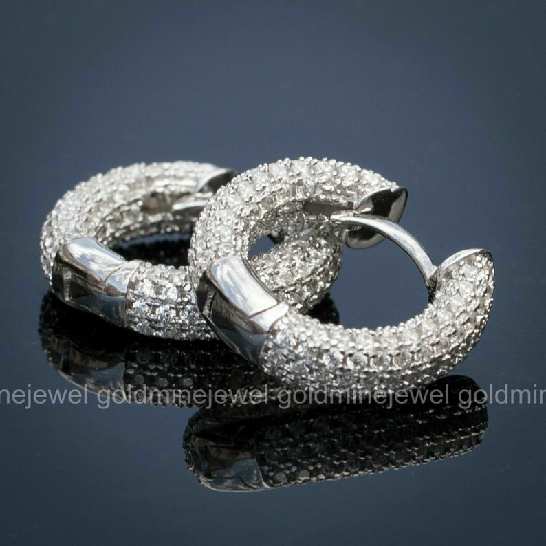 14K White Gold Earrings, Pave Set Huggie Hoop Diamond Earrings, Gold Diamond Earrings, Engagement Wedding Function Earrings, Gift For Her