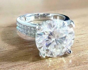 Anillo de oro blanco de 10K, anillo de moissanita de corte redondo incoloro de 2,8 qt, anillo de moissanita solitario, anillo de compromiso, anillo de aniversario, regalo para ella
