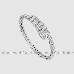 Serpenti Viper Pave Bracelet, 14K Silver Bracelet, Cuff Diamond Bracelet, 2.2 Ct Round Diamond Bracelet, Bracelet For Women, Unisex Bracelet