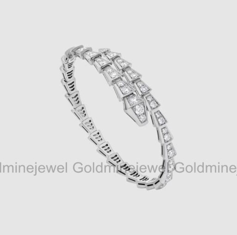 Serpenti Viper Pave Bracelet, Silver Bracelet, Cuff Diamond Bracelet, 2.2 Ct Simulated Diamond Bracelet, Bracelet For Women, Unisex Bracelet