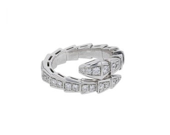 Anillo de diamantes Serpenti, oro blanco de 14 qt, anillo de bodas para mujeres, regalo para ella, anillo de compromiso de puño, anillo de diamantes de talla redonda de 2,2 qt, joyería