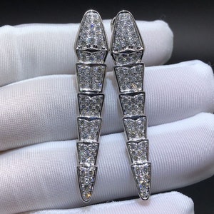 Serpenti Wedding Earrings, 14K White Gold Earrings, Dangle Drop Earrings, Diamond Earrings, Gift For Women, Engagement Gifts, Earrings image 1