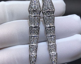 Pendientes de boda Serpenti, Pendientes de oro blanco de 14K, Pendientes colgantes colgantes, Pendientes de diamantes, Regalo para mujeres, Regalos de compromiso, Pendientes