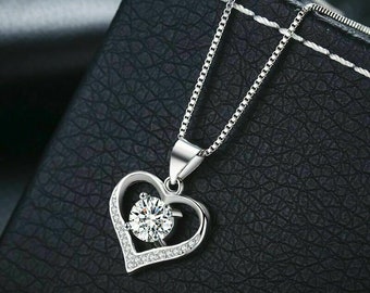 Heart Engagement Necklace, 1.3 Ct Moissanite Pendant, 14K White Gold, Moissanite Necklace, Wedding Diamond Pendant, Necklace Without Chain