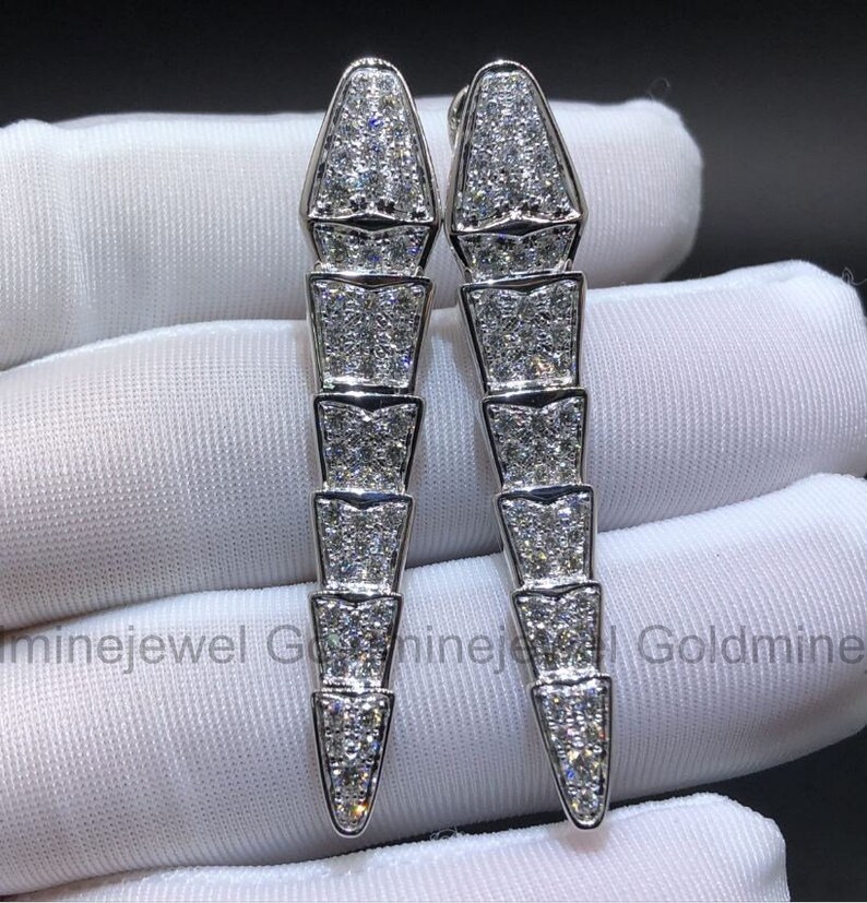 Serpenti Hochzeit Ohrringe, 14K Weißgold Ohrringe, Baumeln Tropfen Ohrringe, Diamant Ohrringe, Geschenk für Frauen, Verlobung Geschenke, Ohrringe Bild 2