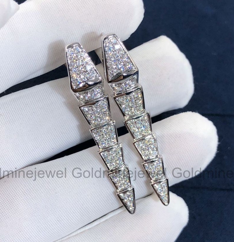 Serpenti Hochzeit Ohrringe, 14K Weißgold Ohrringe, Baumeln Tropfen Ohrringe, Diamant Ohrringe, Geschenk für Frauen, Verlobung Geschenke, Ohrringe Bild 4