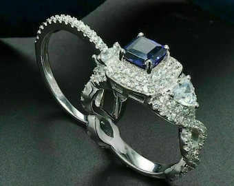Gorgeous Princess 2 Ct Sapphire Diamond Ring, Wedding Bridal Rings Set, 14K White Gold Ring, Engagement Ring, Promise Ring, Wedding Gift