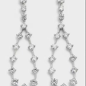 Long Party Wear Earrings, Open Teardrop Earrings, Bridal Wedding Earrings, 1.6 Ct Diamond Earrings, 14K White Gold, Personalized Gifts image 1