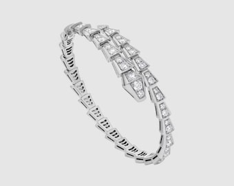 Serpenti Viper Pave armband, 14K zilveren armband, manchet diamanten armband, 2,2 Ct ronde diamanten armband, armband voor vrouwen, unisex armband