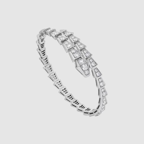 Serpenti Viper Pave Armband, 14K Silber Armband, Manschetten-Diamant-Armband, 2,2 ct rundes Diamant-Armband, Armband für Frauen, Unisex-Armband