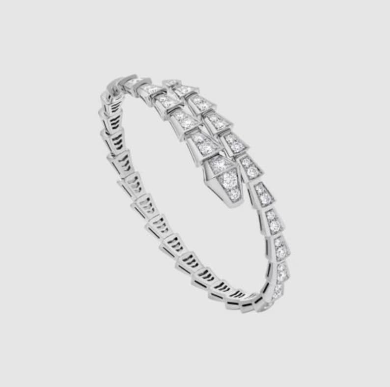 Serpenti Viper Pave Bracelet, 14K Silver Bracelet, Cuff Diamond Bracelet, 2.2 Ct Round Diamond Bracelet, Bracelet For Women, Unisex Bracelet