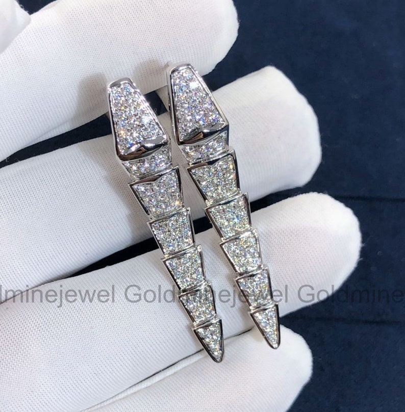 Pendientes de boda Serpenti, Pendientes de oro blanco de 14K, Pendientes colgantes colgantes, Pendientes de diamantes, Regalo para mujeres, Regalos de compromiso, Pendientes imagen 3