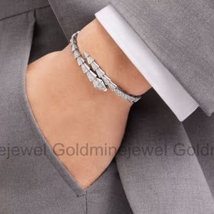 Serpenti Viper Pave Bracelet, Silver Bracelet, Cuff Diamond Bracelet, 2.2 Ct Simulated Diamond Bracelet, Bracelet For Women, Unisex Bracelet