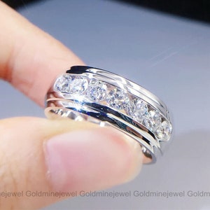 14K White Gold, Channel Set Diamond Ring, 2.2 Ct Round Diamond Band, Men's Wedding Band, Engagement Band, Men's Jewelry, Anniversary Gifts zdjęcie 2