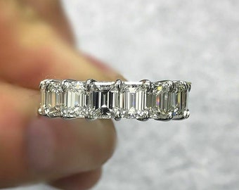 Diamond Band, Wedding Band, 4 Ct Emerald Cut Diamond, 14K White Gold, Full Eternity Band, Verlovingsband, Ring voor vrouwen, Verjaardagscadeau