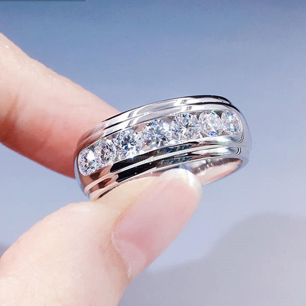 Heren trouwring, 14K wit goud, kanaalset diamanten ring, 2.2Ct gesimuleerde diamanten band, verlovingsband, herensieraden, verjaardagscadeaus