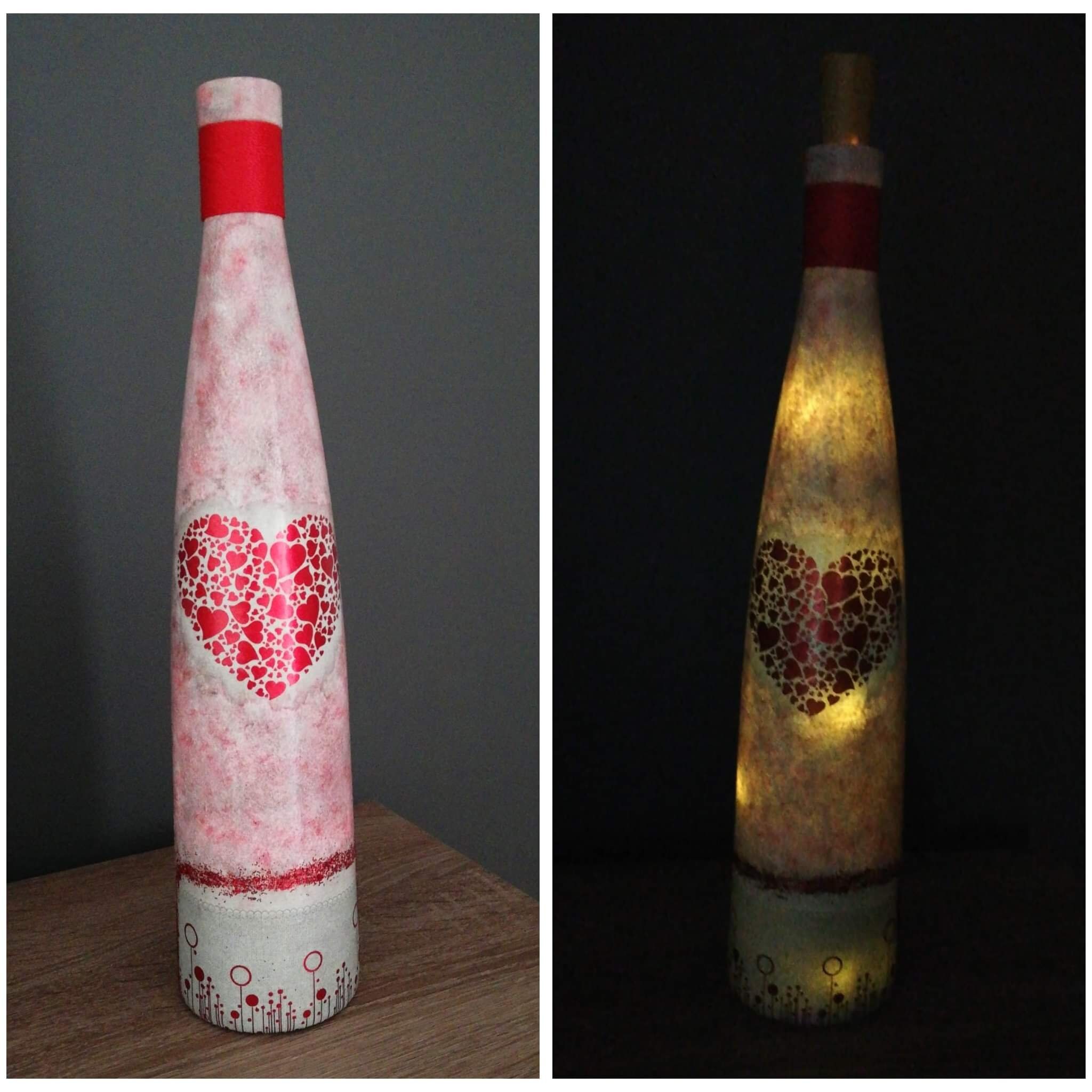 Love in a bottleHandmade decoupage wine bottle with lights Etsy