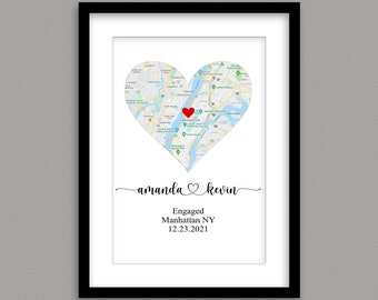 Wedding Gifts, Engagement Gift for Couple, Where We Met Map Gift, Where She Said Yes, Custom Map Location, Gift for Her, Where it all Began