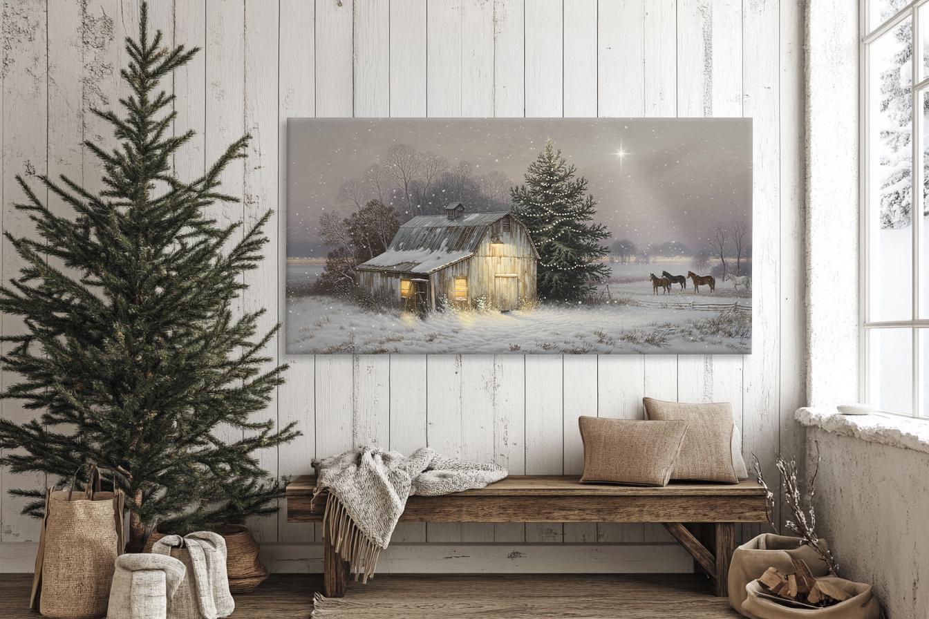 35 Stunning Christmas Fireplace Mantle Decor Ideas You'll Love: Festive Flair for Your Hearth 5 Vintage Christmas Wall Decor, Winter Landscape Mural Canvas Wall…
