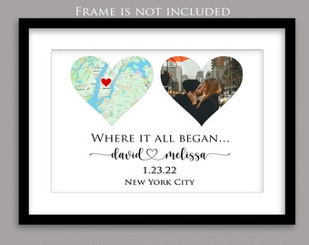 Engagement Gifts for Couple, Engagement Gift Ideas, Engagement Picture and Map Print, Engagement Photo Gift, Minimalist Engagement Gift