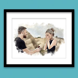 ENGAGEMENT GIFTS for Couple Unique Custom Portrait Painting Watercolor Engagement Photo Personalized Photo to Watercolor Meaningful Gift