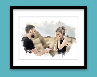 ENGAGEMENT GIFTS for Couple Unique Custom Portrait Painting Watercolor Engagement Photo Personalized Photo to Watercolor Meaningful Gift