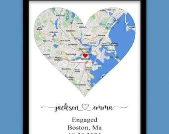 Engagement Map Engagement Gift for Couple, Framed Custom City Map Print, Engagement Print Map, Where it All Began Map, Unique Gift For Her