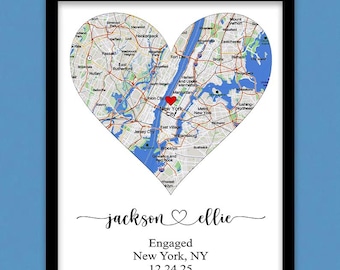 Engagement Map Gift for Couple Keepsake Map Where it All Began Map Mark the Spot