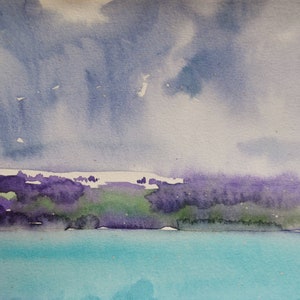 Paisaje suizo en acuarela "Copos de nieve plateados del lago" 2024 acuarela, papel; 21x14,8cm