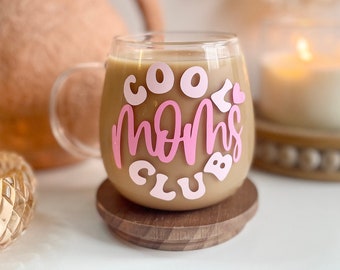 Cool Moms Club Glass Teacup Mug, 15oz | Cool Moms Club Glass | Cute Mom Coffee Cups | Mom Coffee Mugs | Gifts for Mom | New Mom Gift Ideas