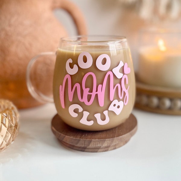 Cool Moms Club Glass Teacup Mug, 15oz | Cool Moms Club Glass | Cute Mom Coffee Cups | Mom Coffee Mugs | Gifts for Mom | New Mom Gift Ideas