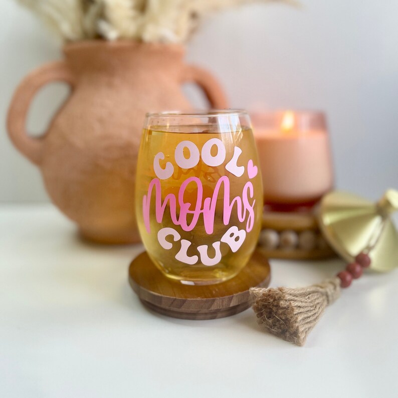 Cool Moms Club Wine Glass, 15oz Cool Moms Club Cup Mom Wine Glass Gifts for Mom Mother's Day Gift Ideas Girl Mom Gifts New Mom image 7