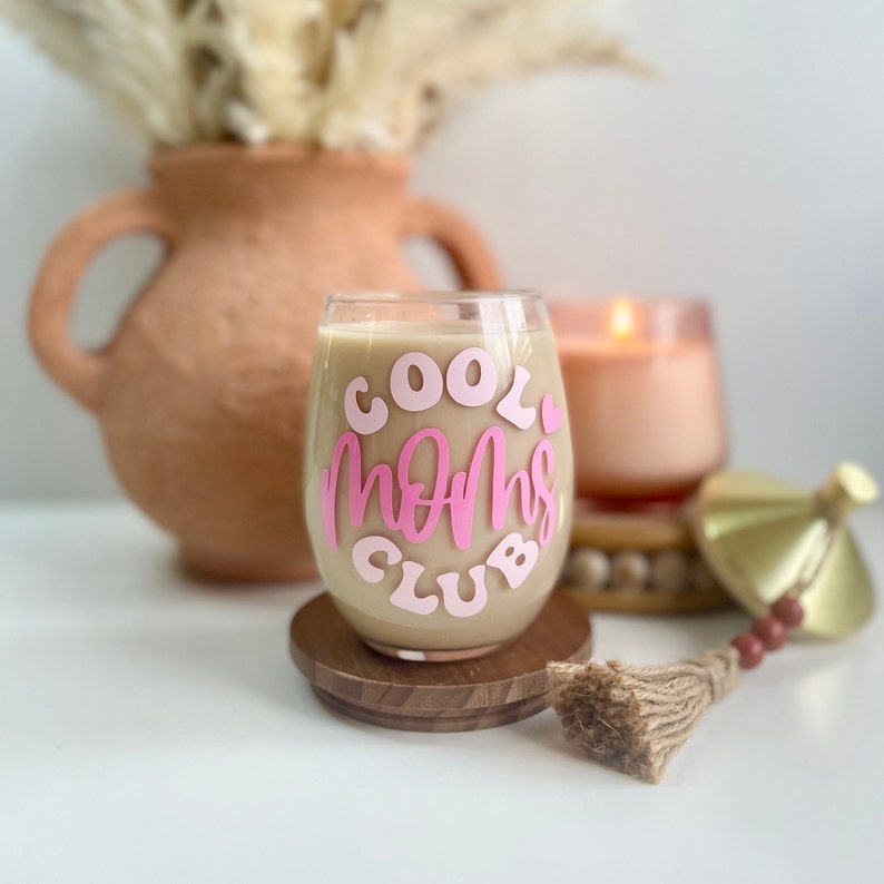 Cool Moms Club Wine Glass, 15oz Cool Moms Club Cup Mom Wine Glass Gifts for Mom Mother's Day Gift Ideas Girl Mom Gifts New Mom image 3