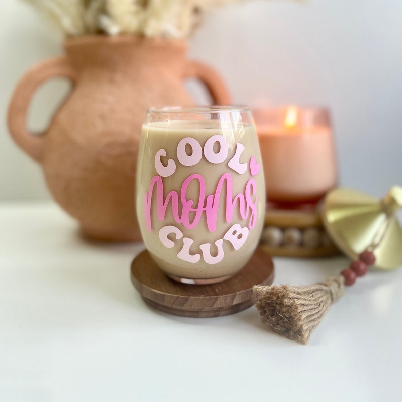 Cool Moms Club Wine Glass, 15oz Cool Moms Club Cup Mom Wine Glass Gifts for Mom Mother's Day Gift Ideas Girl Mom Gifts New Mom image 2